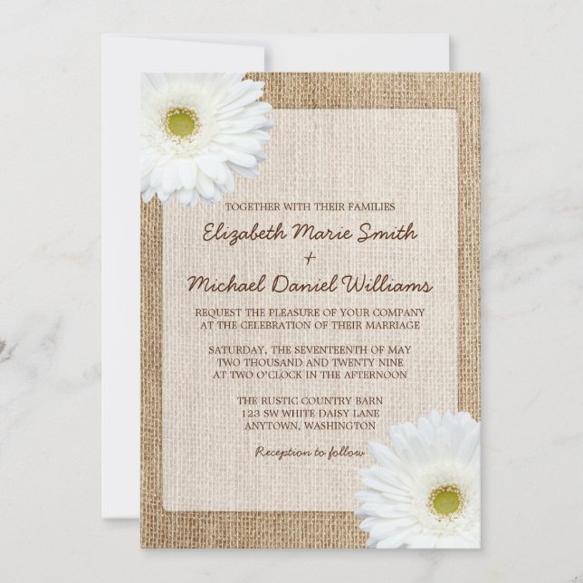 Invitations rustiques de mariage de toile de jute (Devant)
