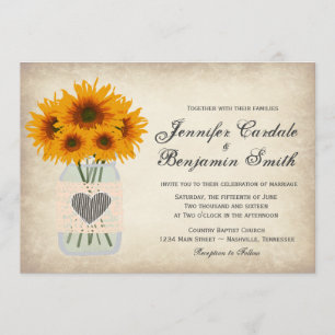 Invitations rustiques de mariage de tournesol de