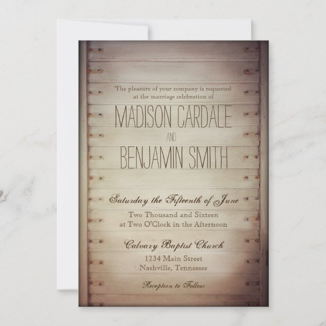 Invitations rustiques de mariage de vieille porte (Devant)