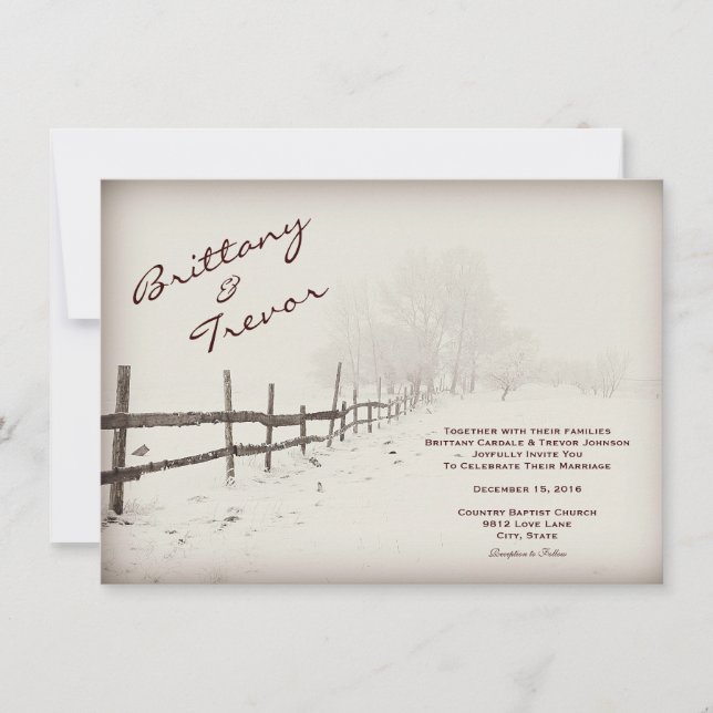 Invitations rustiques de mariage d'hiver de (Devant)