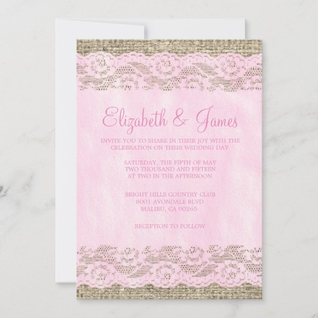 Invitations rustiques de rose et blanches de (Devant)