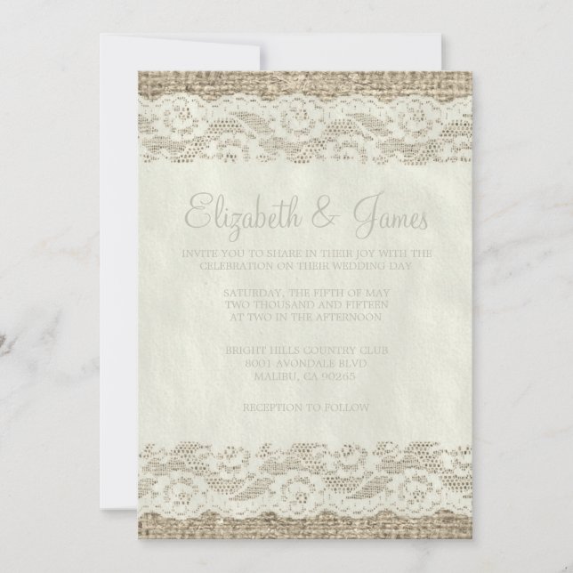 Invitations rustiques enes ivoire de mariage de (Devant)