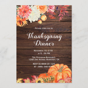 Invitations Rustiques Orange Citrouille Thanksgivi