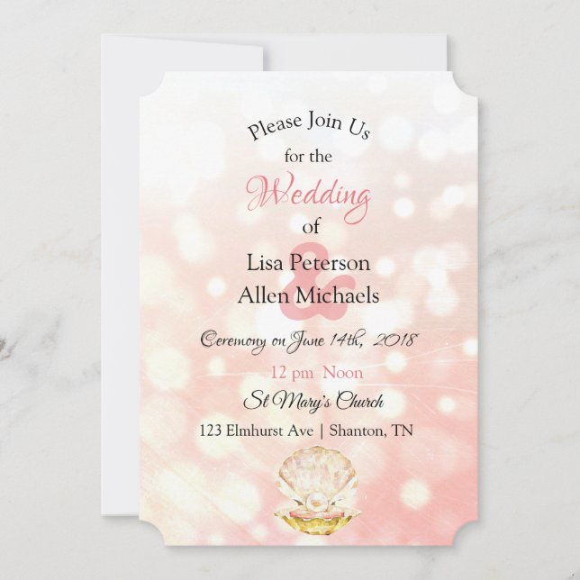 Invitations Seaside Coral Clam et Pearl Wedding (Devant)