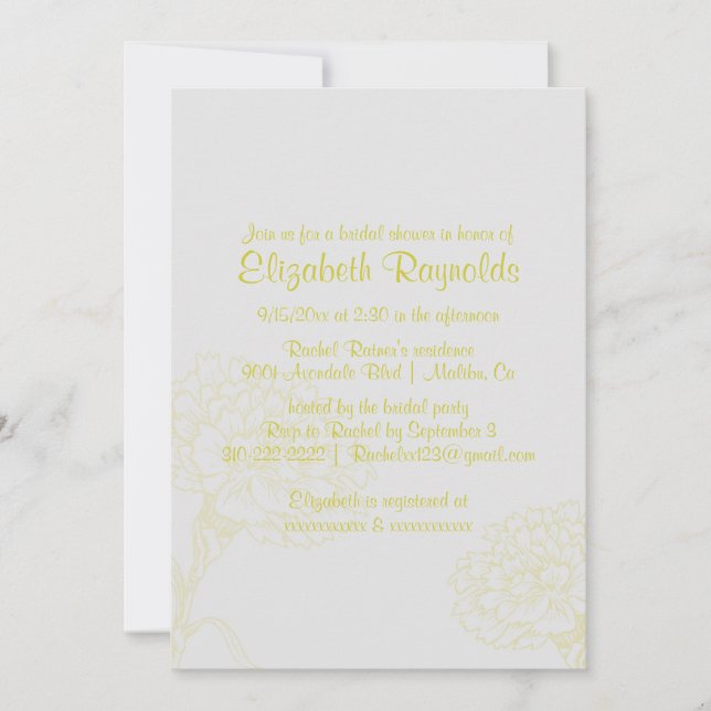 Invitations simple de douche nuptiale jaune (Devant)
