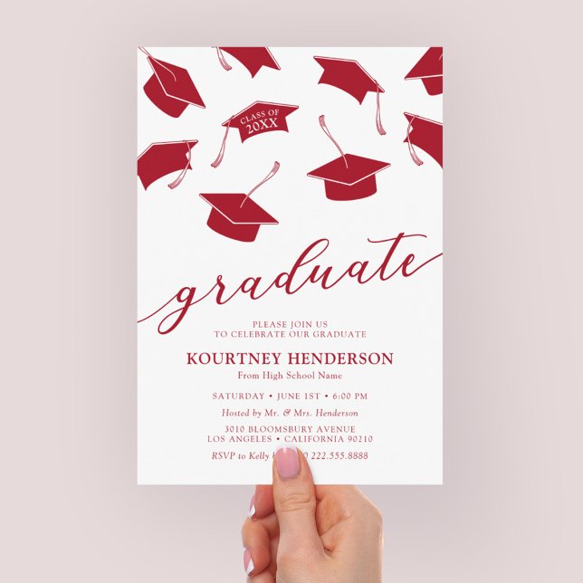 Invitations simple moderne Red Graduation Party (Créateur téléchargé)