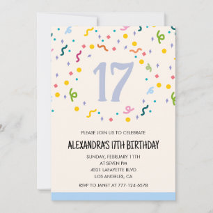 Invitations simples 17ème anniversaire Confetti Mo