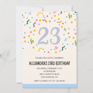 Invitations simples 23e anniversaire Confetti Mode
