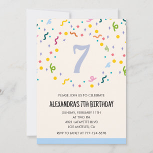Invitations simples 7 ans Confetti Modern