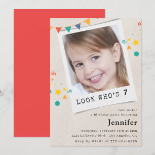 Invitations simples 7ème anniversaire Girl Photo