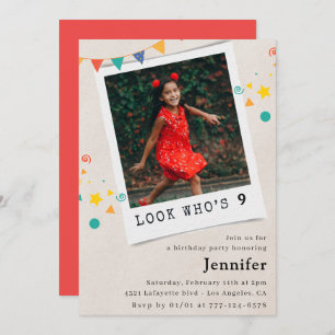 Invitations simples 9e anniversaire Girl Photo