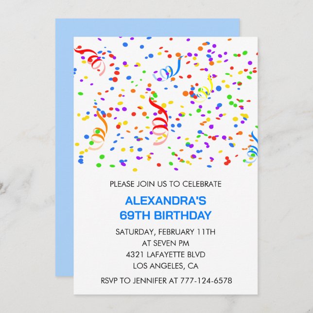 Invitations simples à 69e anniversaire Confetti Ra (Devant / Derrière)