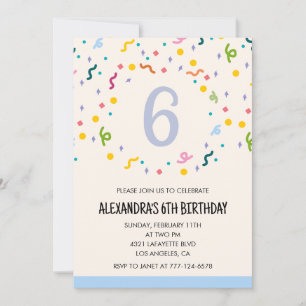 Invitations simples à 6 ans Confetti Modern
