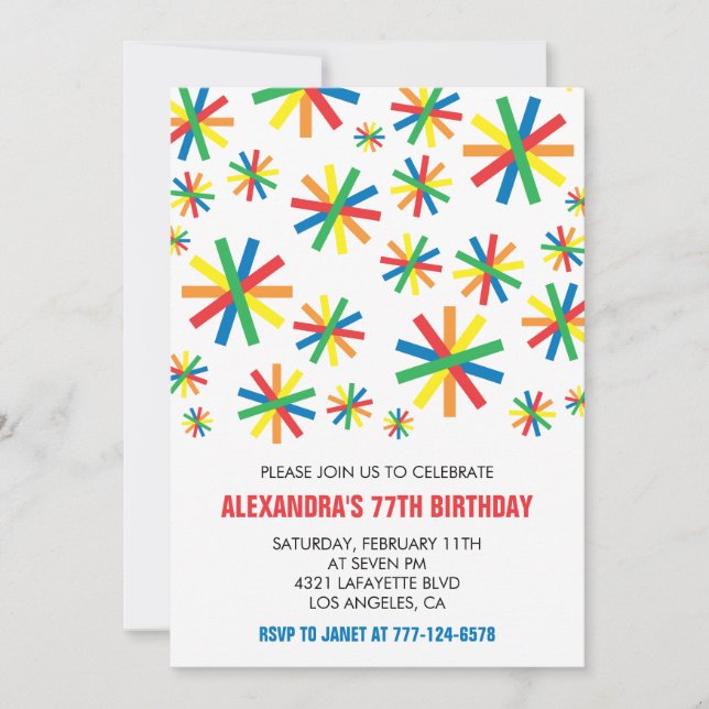 Invitations simples Confetti 77e anniversaire (Devant)