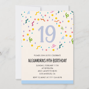 Invitations simples d'anniversaire 19 ans Confetti