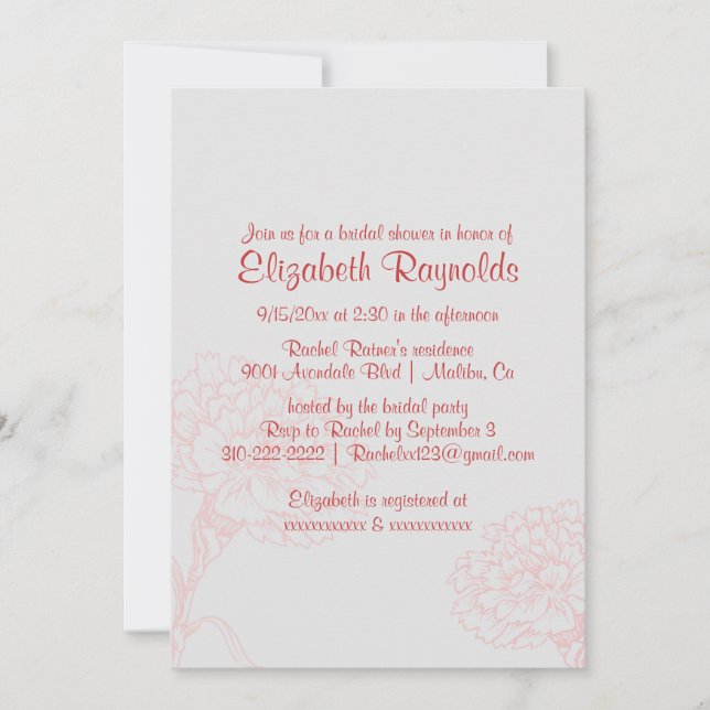 Invitations simples de douches nuptiales rouges (Devant)