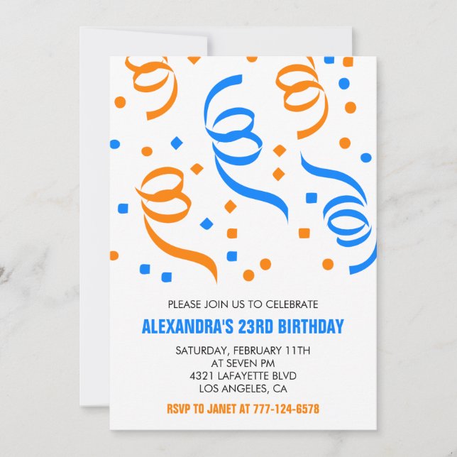 Invitations simples pour 23 ans Anniversaire Confe (Devant)