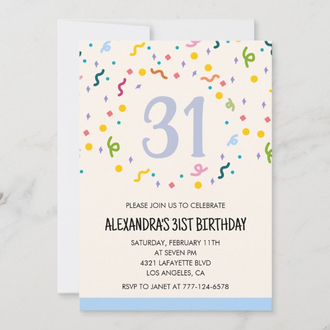 Invitations simples pour 31e anniversaire Confetti (Devant)