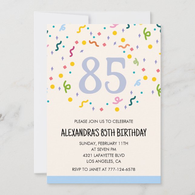 Invitations simples pour 85e anniversaire Confetti (Devant)