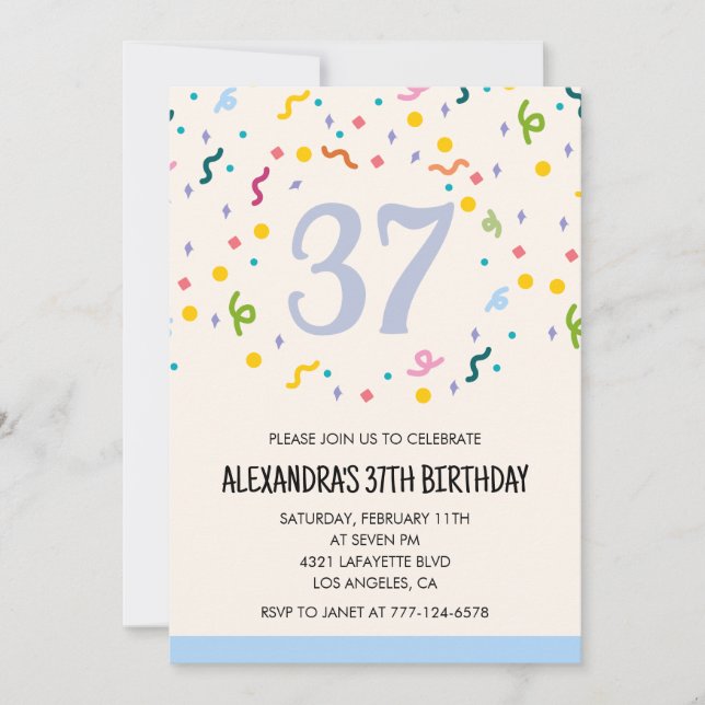 Invitations simples pour un 37e anniversaire Confe (Devant)