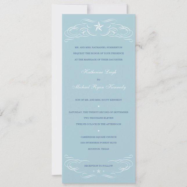 Invitations solitaires bleu-clair de mariage (Devant)