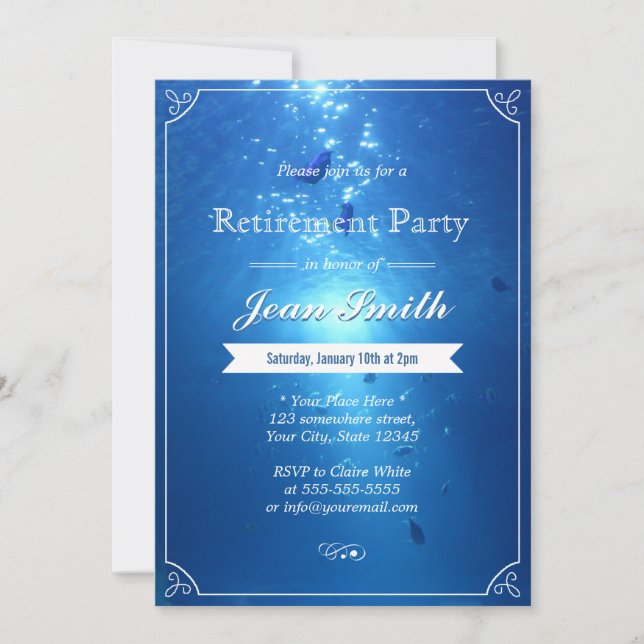 Invitations Stylish Undersea Blue Retirement Party (Devant)