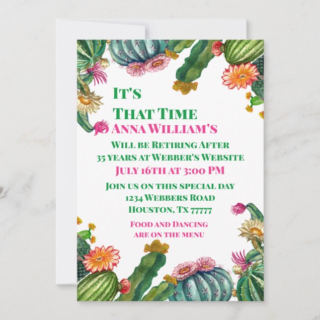 Invitations Succulentes de Cactus Retirement Party (Devant)