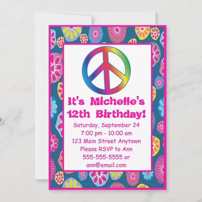 invitations super de fête d'anniversaire de paix (Devant)