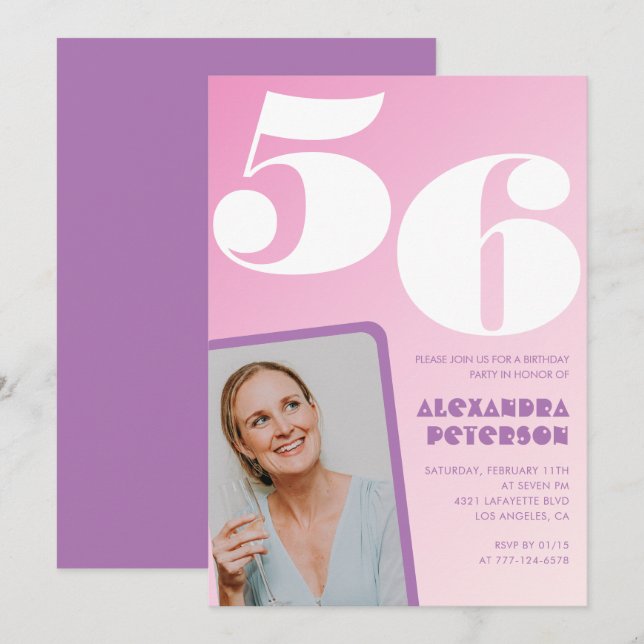 Invitations Super rose 56e anniversaire Retro Phot (Devant / Derrière)