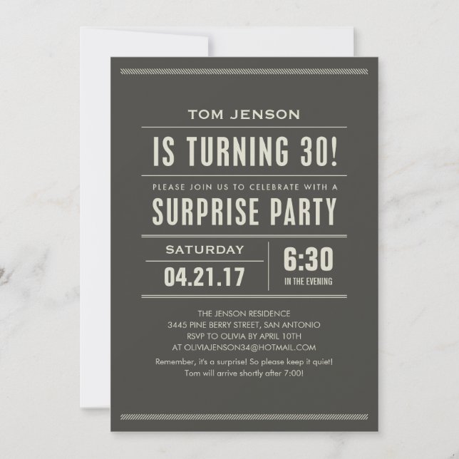 Invitations surprise 30e anniversaire (Devant)
