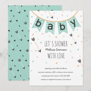 Invitations Tribal Baby Shower Menthe neutre
