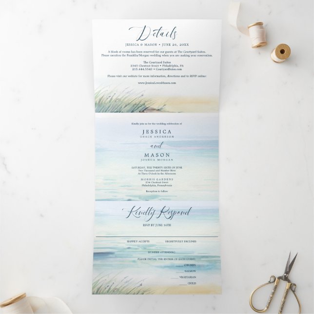 Invitations triplées de mariage de plage RSVP (Intérieur)