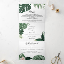 Invitations Tropical Monstera Mariage Tri-Fold
