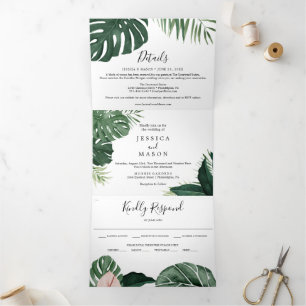 Invitations Tropical Monstera Mariage Tri-Fold