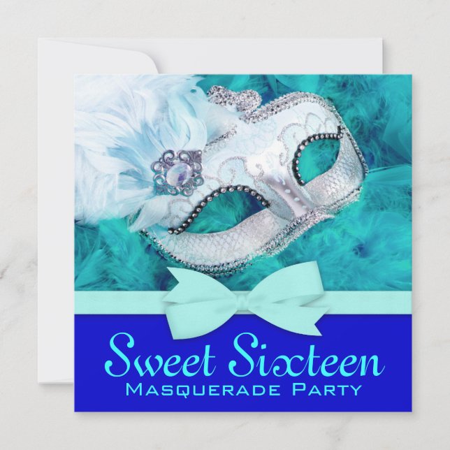 Invitations turquoise Blue Masquerade Party (Devant)