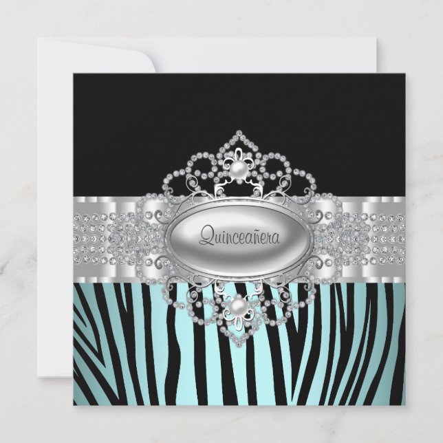Invitations turquoise Blue Zebra Quinceanera (Devant)