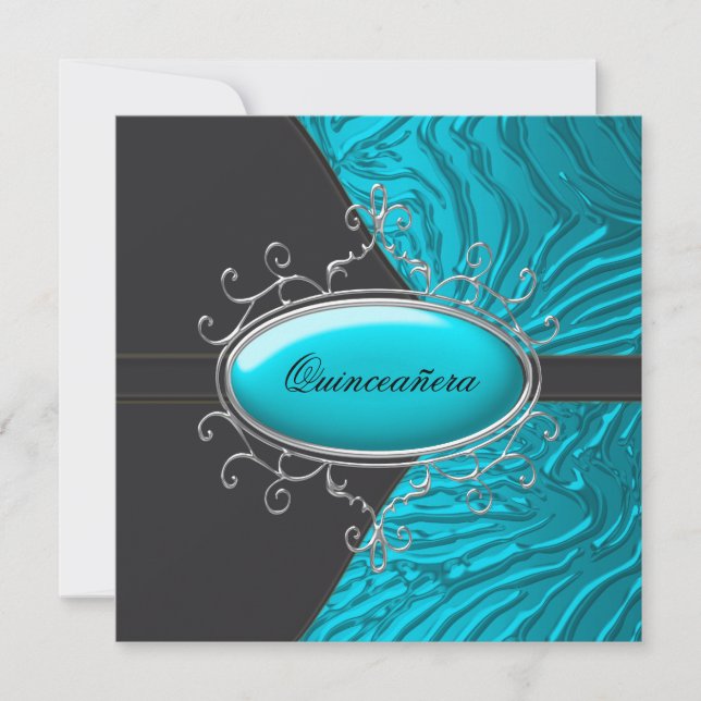 Invitations turquoise Blue Zebra Quinceanera (Devant)