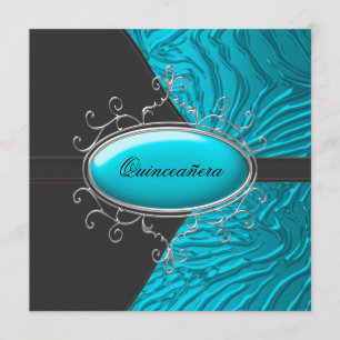 Invitations turquoise Blue Zebra Quinceanera