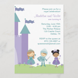 Invitations turquoise et violette de princesses et