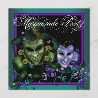 Invitations turquoise Purple Masquerade Party