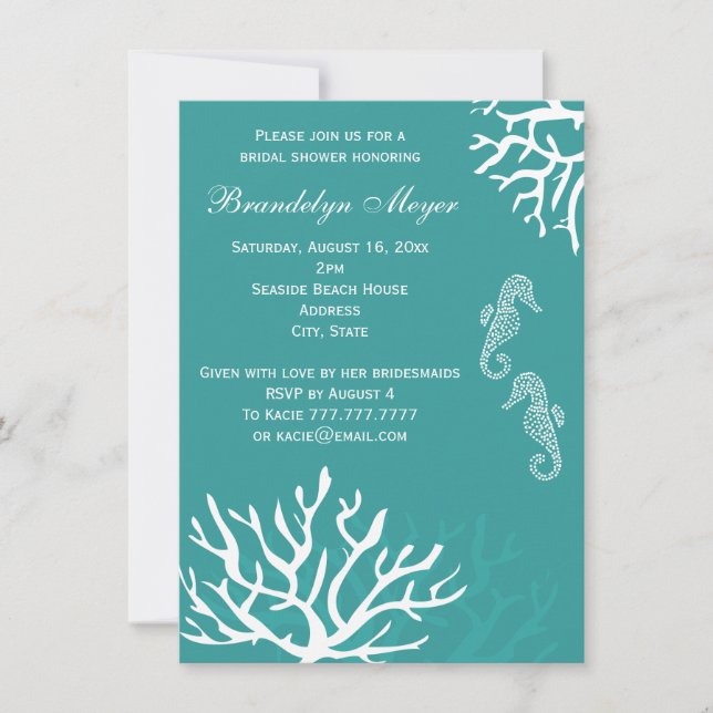 Invitations turquoises de Fête de la mariée (Devant)