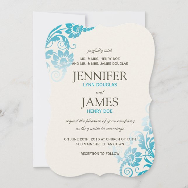 Invitations Turquoises de mariage Classy Ombre (Devant)