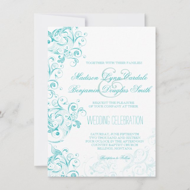 Invitations turquoises de mariage de Flourish (Devant)