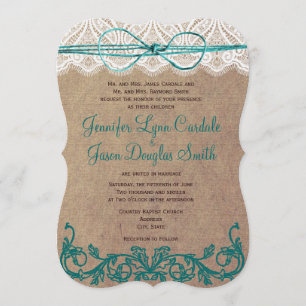 Invitations turquoises de mariage de pays de brun