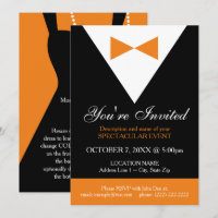Invitations Tuxedo | Fête Formelle Noire et Orange