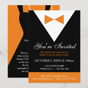 Invitations Tuxedo   Fête Formelle Noire et Orange