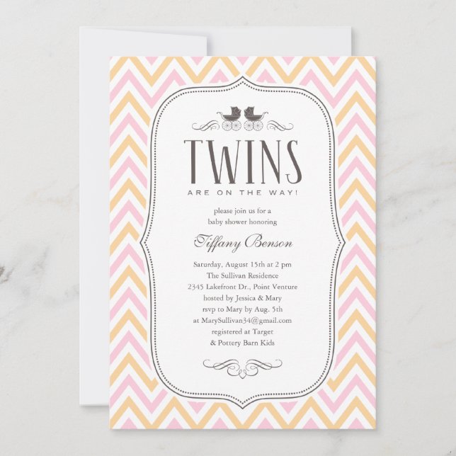 Invitations Twin Baby Shower (Devant)