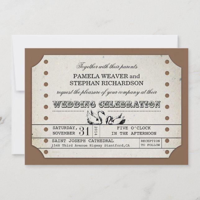 Invitations TYPOGRAPHIQUES DE BILLETS DE MARIAGE V (Devant)