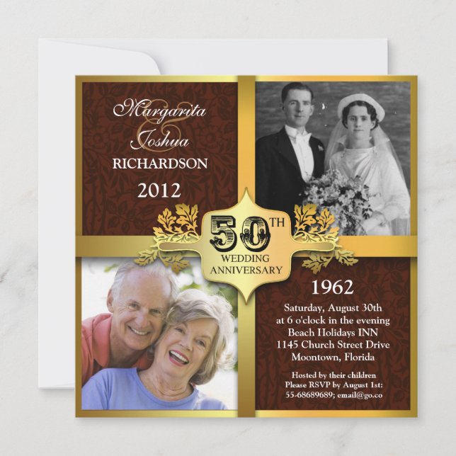 invitations uniques pour deux photos pour le 50e a (Devant)