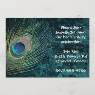 Invitations vertes d'anniversaire de paon de